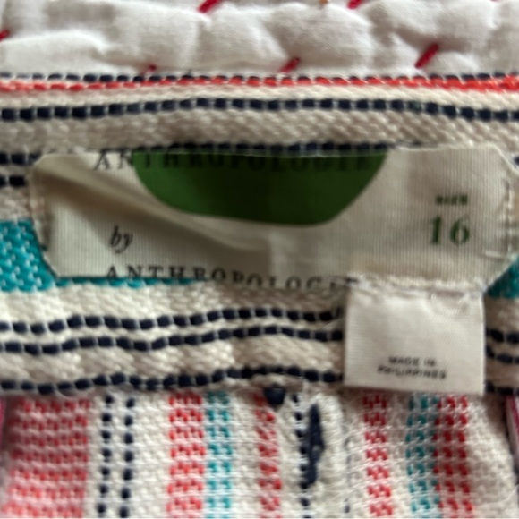 Anthropologie Maeve Sophy Embroidered-Waist Striped A-Line Skirt Size 16 - Picture 9 of 11